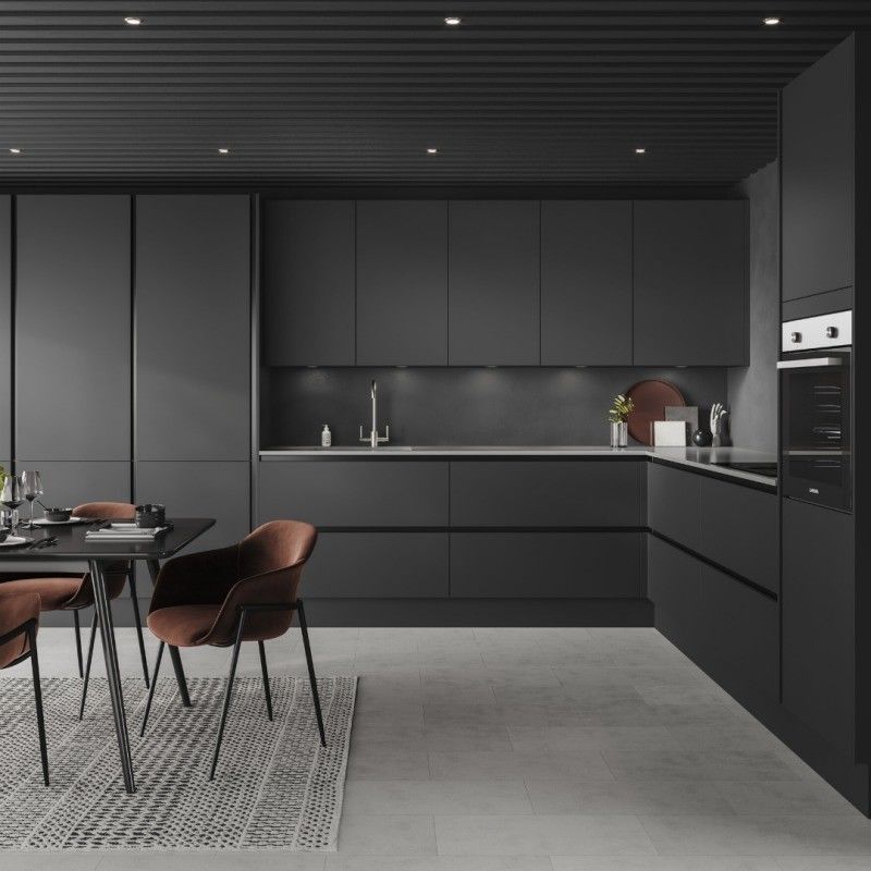 Очень ODM / OEM черный одностенный кухонный шкаф с большим островом и Blum