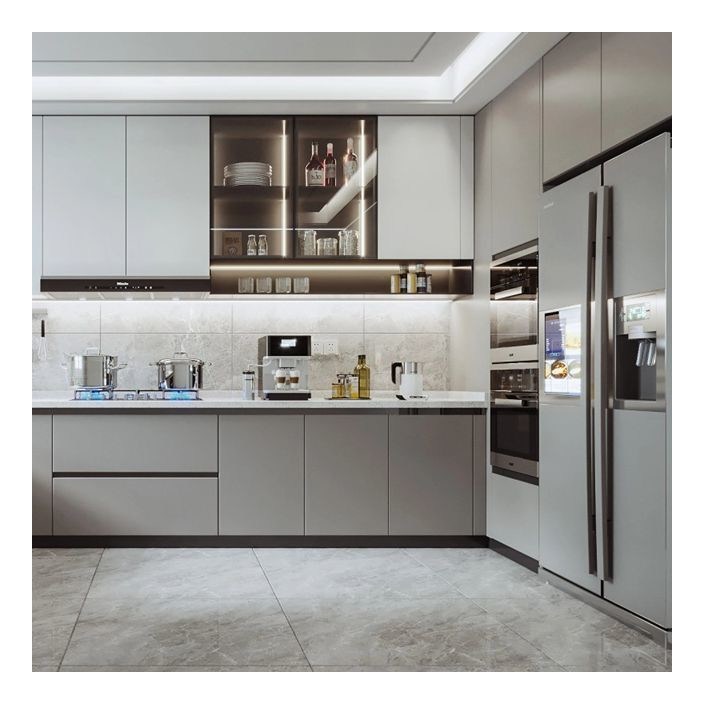 Современные минималистические шкафы из плоскости из твердого дерева с индивидуальным цветом и стеклянными фронтами