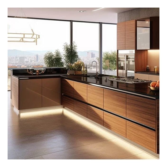 Современные минималистические шкафы из плоскости из твердого дерева с индивидуальным цветом и стеклянными фронтами