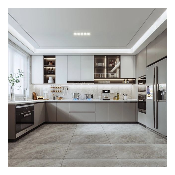 Современные минималистические шкафы из плоскости из твердого дерева с индивидуальным цветом и стеклянными фронтами