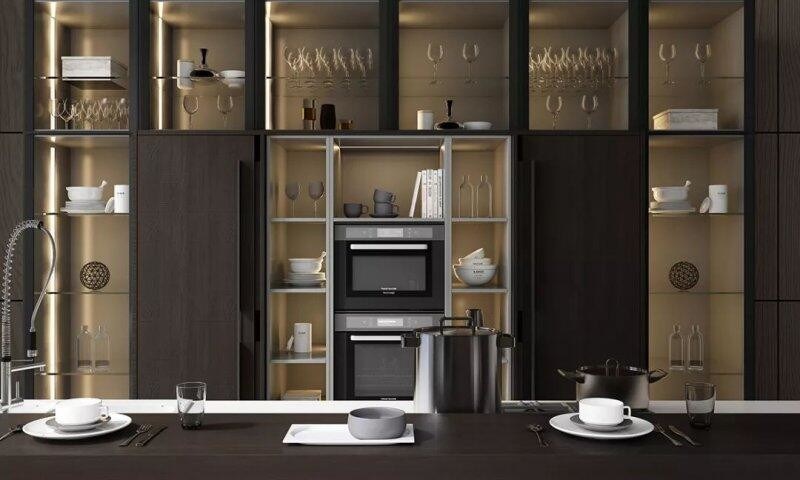 Меламиновая доска шкаф Тип все стеклянный дизайн Кухонный уголок Мебель Ручка Вентиляция воздуха