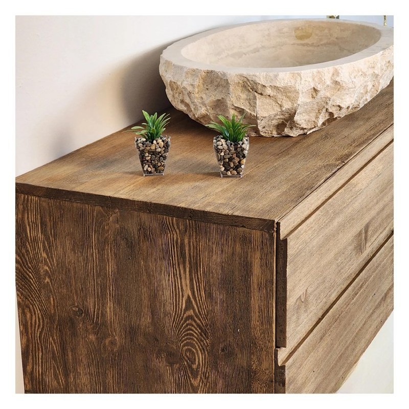 Массивный деревянный столешничный ванный шкаф с серебряным зеркалом и винтажным стилем