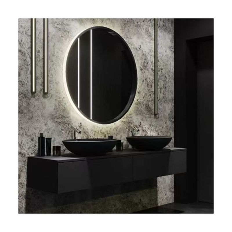 Квартира Твердая поверхность Черная ванная Led Mirror Высокий шкаф CAD Design Vanity Combo