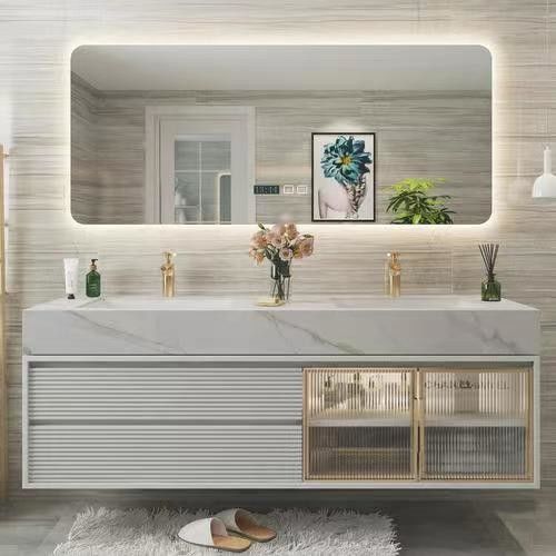 Организуйте свою ванную с помощью YALIG Custom Vanity Cabinet Double Sink и Silver Mirror