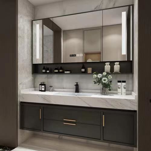 Угловая суета YALIG Custom Luxury Quartz Counter Top Set для современного дизайна ванной комнаты
