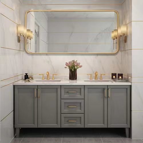Улучшите свою ванную с помощью YALIG Custom Gold Double Sink Vanity Combo и Wall Mount